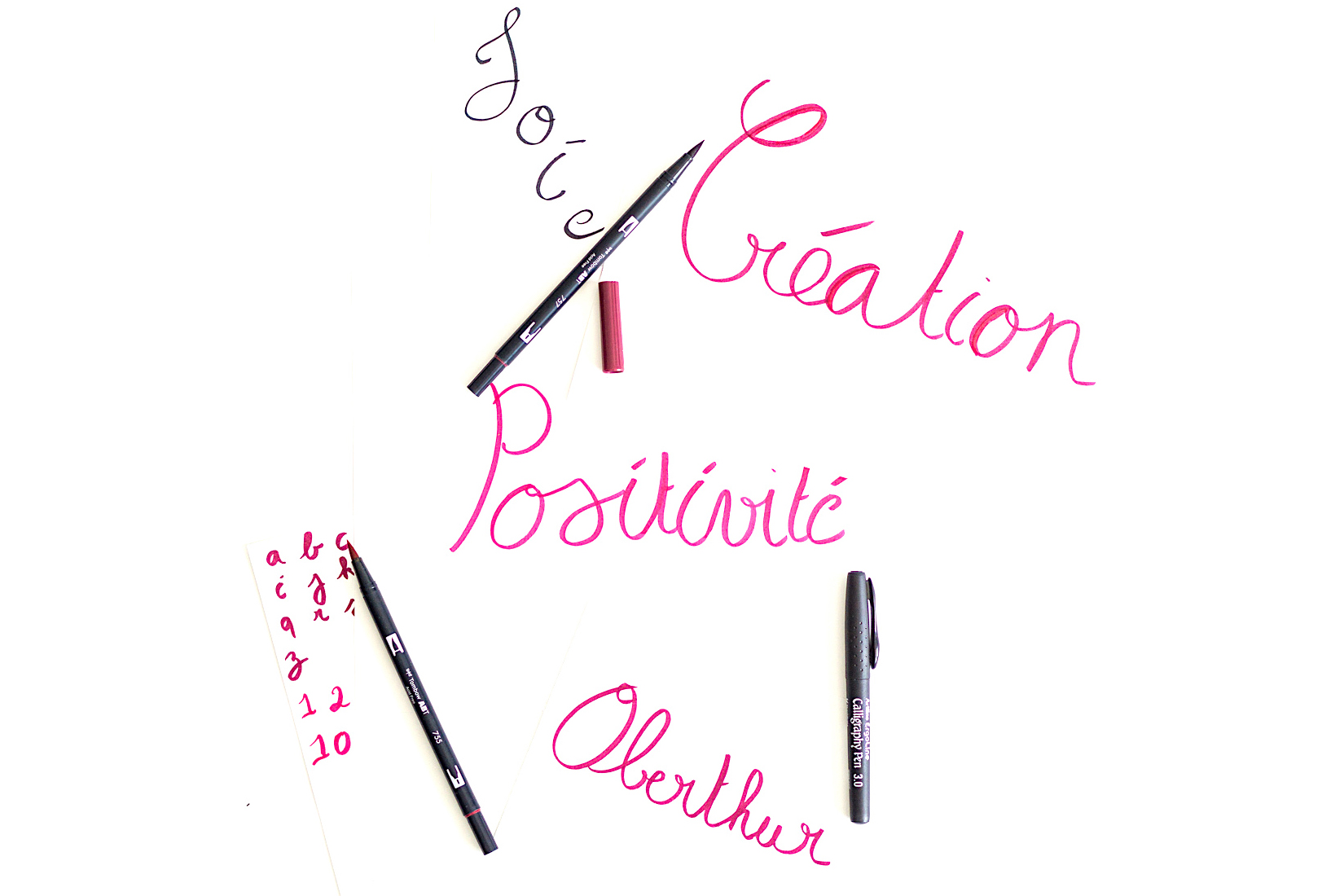 methode2-brushpen-rose-violet-noir-flatlay-calligraphie-hand lettering-tutoriel-oberthur-blog-rennes-lifestyle